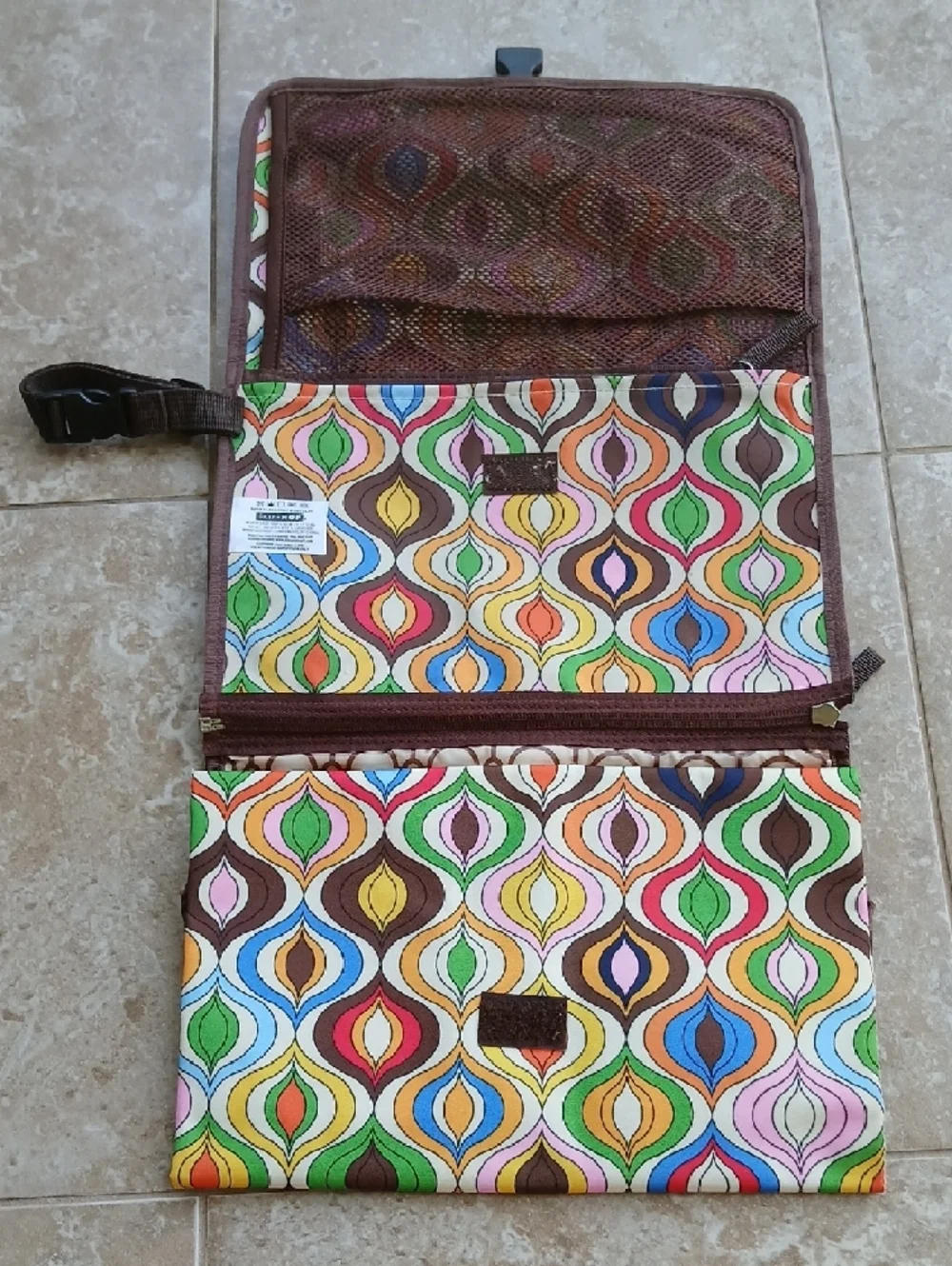 Jonathan Adler Colorful Geometric Pattern Baby Bag with Brown Trim